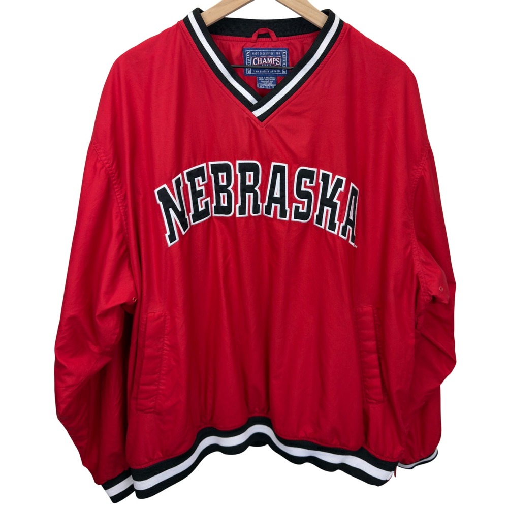 VTG Champs Nebraska Huskers Lined Windbreaker Pullover Mens Size XL Collegiate